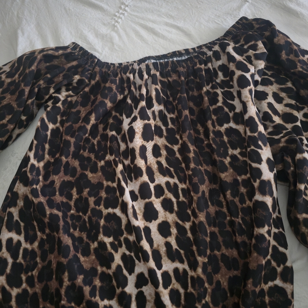 Leopard Print Off-Shoulder Blouse